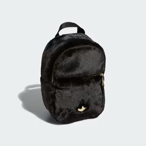 ADIDAS Black Faux Fur Adjustable Mini-Backpack Gold Trefoil Hardware